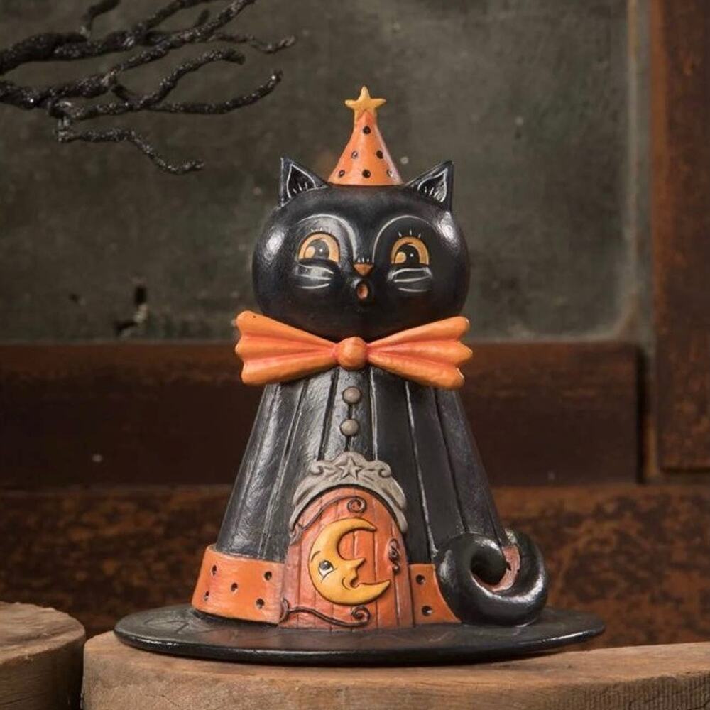 Bethany Lowe Johanna Parker Hocus Purrocus Black Cat Hat Container Halloween NEW